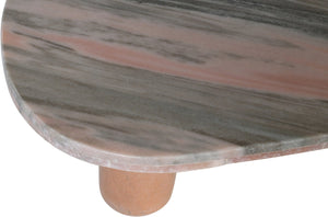 Meridian Furniture Messina Genuine Marble Coffee Table with Sculptural Triple Column Base for Modern Living Rooms Pink Genuine Marble 99008Pink-CT