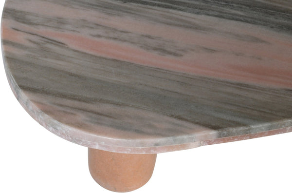 Meridian Furniture Messina Genuine Marble Coffee Table with Sculptural Triple Column Base for Modern Living Rooms Pink Genuine Marble 99008Pink-CT