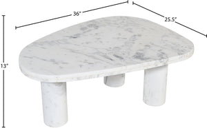 Meridian Furniture Messina Genuine Marble Coffee Table with Sculptural Triple Column Base for Modern Living Rooms White Genuine Marble 99008White-CT