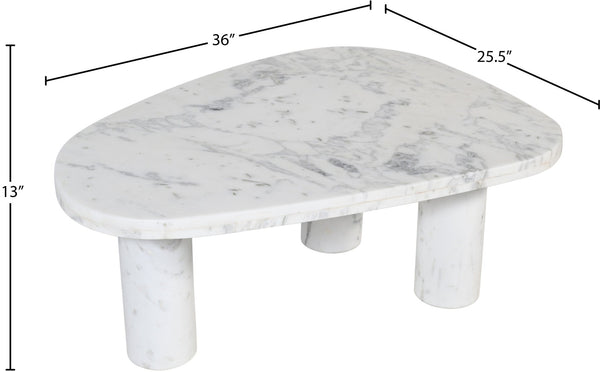 Meridian Furniture Messina Genuine Marble Coffee Table with Sculptural Triple Column Base for Modern Living Rooms White Genuine Marble 99008White-CT