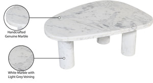 Meridian Furniture Messina Genuine Marble Coffee Table with Sculptural Triple Column Base for Modern Living Rooms White Genuine Marble 99008White-CT