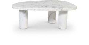 Meridian Furniture Messina Genuine Marble Coffee Table with Sculptural Triple Column Base for Modern Living Rooms White Genuine Marble 99008White-CT