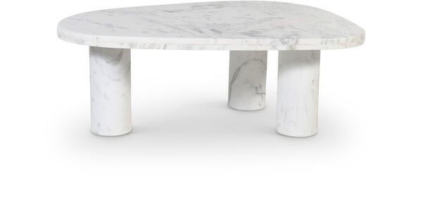Meridian Furniture Messina Genuine Marble Coffee Table with Sculptural Triple Column Base for Modern Living Rooms White Genuine Marble 99008White-CT
