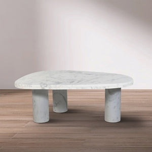 Meridian Furniture Messina Genuine Marble Coffee Table with Sculptural Triple Column Base for Modern Living Rooms White Genuine Marble 99008White-CT