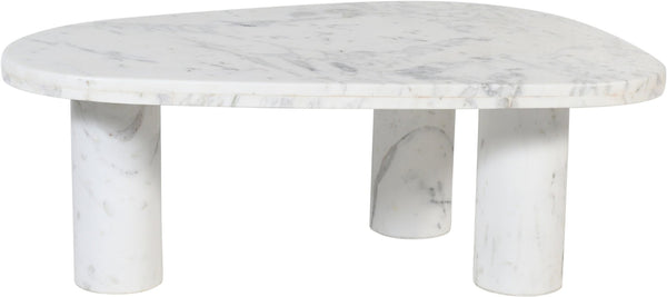 Meridian Furniture Messina Genuine Marble Coffee Table with Sculptural Triple Column Base for Modern Living Rooms White Genuine Marble 99008White-CT