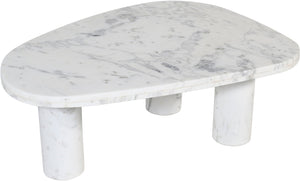 Meridian Furniture Messina Genuine Marble Coffee Table with Sculptural Triple Column Base for Modern Living Rooms White Genuine Marble 99008White-CT