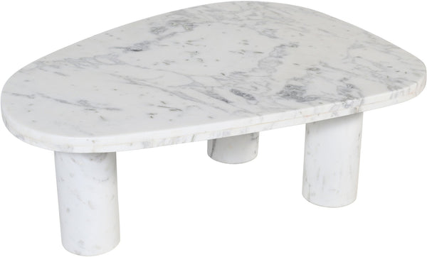 Meridian Furniture Messina Genuine Marble Coffee Table with Sculptural Triple Column Base for Modern Living Rooms White Genuine Marble 99008White-CT