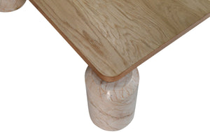 Meridian Furniture Ferrara Art Deco Square Coffee Table with Stone Base and Oak Top for Stylish Living Room Decor Beige 99009Beige-CT
