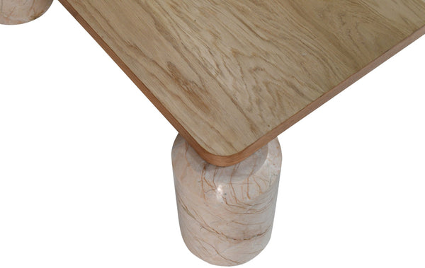 Meridian Furniture Ferrara Art Deco Square Coffee Table with Stone Base and Oak Top for Stylish Living Room Decor Beige 99009Beige-CT