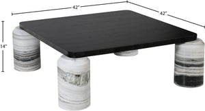Meridian Furniture Ferrara Art Deco Square Coffee Table with Stone Base and Oak Top for Stylish Living Room Decor Panda 99009Panda-CT