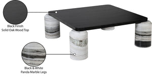 Meridian Furniture Ferrara Art Deco Square Coffee Table with Stone Base and Oak Top for Stylish Living Room Decor Panda 99009Panda-CT