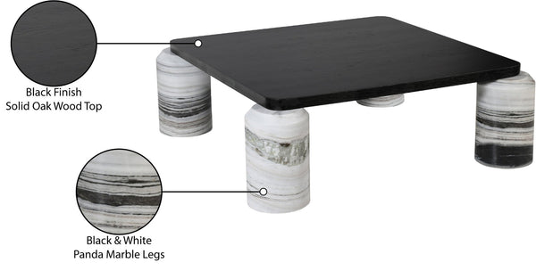 Meridian Furniture Ferrara Art Deco Square Coffee Table with Stone Base and Oak Top for Stylish Living Room Decor Panda 99009Panda-CT