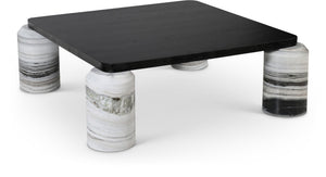 Meridian Furniture Ferrara Art Deco Square Coffee Table with Stone Base and Oak Top for Stylish Living Room Decor Panda 99009Panda-CT