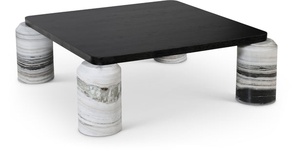 Meridian Furniture Ferrara Art Deco Square Coffee Table with Stone Base and Oak Top for Stylish Living Room Decor Panda 99009Panda-CT