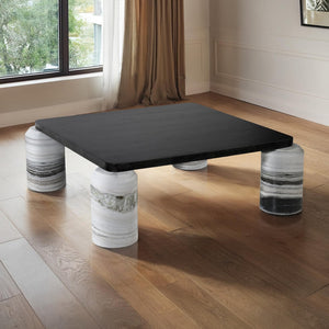 Meridian Furniture Ferrara Art Deco Square Coffee Table with Stone Base and Oak Top for Stylish Living Room Decor Panda 99009Panda-CT