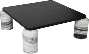 Meridian Furniture Ferrara Art Deco Square Coffee Table with Stone Base and Oak Top for Stylish Living Room Decor Panda 99009Panda-CT