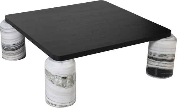 Meridian Furniture Ferrara Art Deco Square Coffee Table with Stone Base and Oak Top for Stylish Living Room Decor Panda 99009Panda-CT