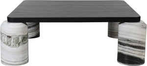 Meridian Furniture Ferrara Art Deco Square Coffee Table with Stone Base and Oak Top for Stylish Living Room Decor Panda 99009Panda-CT