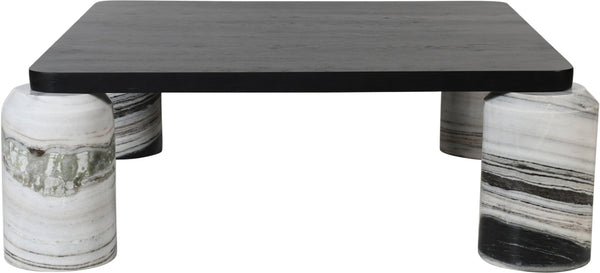 Meridian Furniture Ferrara Art Deco Square Coffee Table with Stone Base and Oak Top for Stylish Living Room Decor Panda 99009Panda-CT