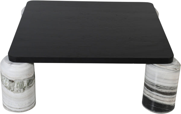 Meridian Furniture Ferrara Art Deco Square Coffee Table with Stone Base and Oak Top for Stylish Living Room Decor Panda 99009Panda-CT