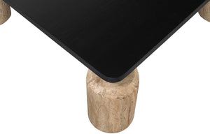 Meridian Furniture Ferrara Art Deco Square Coffee Table with Stone Base and Oak Top for Stylish Living Room Decor Natural 99009Travertine-CT