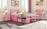 English Elm Twin Size Wood Platform Bed With Removable Storage Shelves, Built-In Two Storage Drawers For Added Convenience, Pink