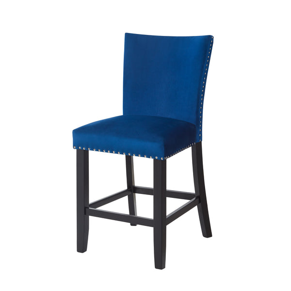 English Elm 2pc Counter Height Upholstered PU Chairs with Chrome Nailhead Trim and Footrest, Stylish Pub Seating Blue 43 L x 21.25 W x 15.25 H B011P286896