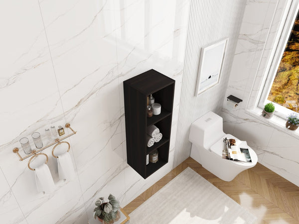 English Elm 12 Inch Wall Mounted Open Shelf Tower Dark Oak Finish for Bathroom or Study W1972P457978