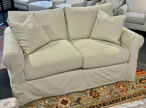 Fusion Sutton Sand Slip Cover Loveseat - Removable, Washable, Plush Comfort With Flared Arms And T-cushions Sand W ,100% Cotton 9901-01 Sutton Sand Slip Cover Loveseat