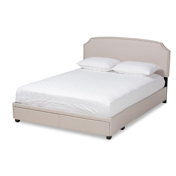 Baxton Studio Baxton Studio Larese Queen Platform Bed: Elegant Beige Upholstered Storage with Silver Accents Larese-Beige-Queen