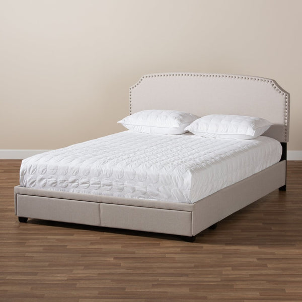 Baxton Studio Baxton Studio Larese Queen Platform Bed: Elegant Beige Upholstered Storage with Silver Accents Larese-Beige-Queen