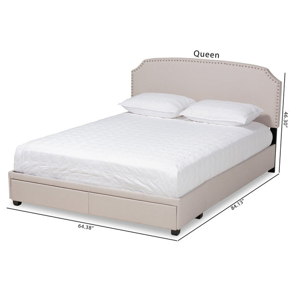 Baxton Studio Baxton Studio Larese Queen Platform Bed: Elegant Beige Upholstered Storage with Silver Accents Larese-Beige-Queen