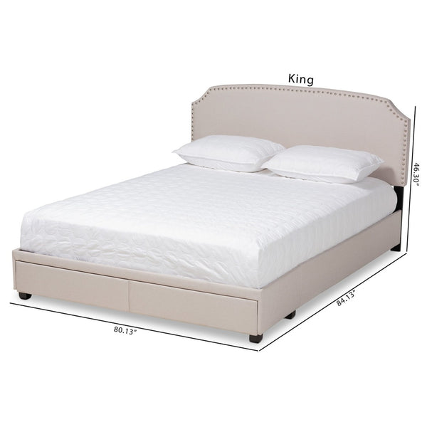 Baxton Studio Baxton Studio Larese Queen Platform Bed: Elegant Beige Upholstered Storage with Silver Accents Larese-Beige-Queen