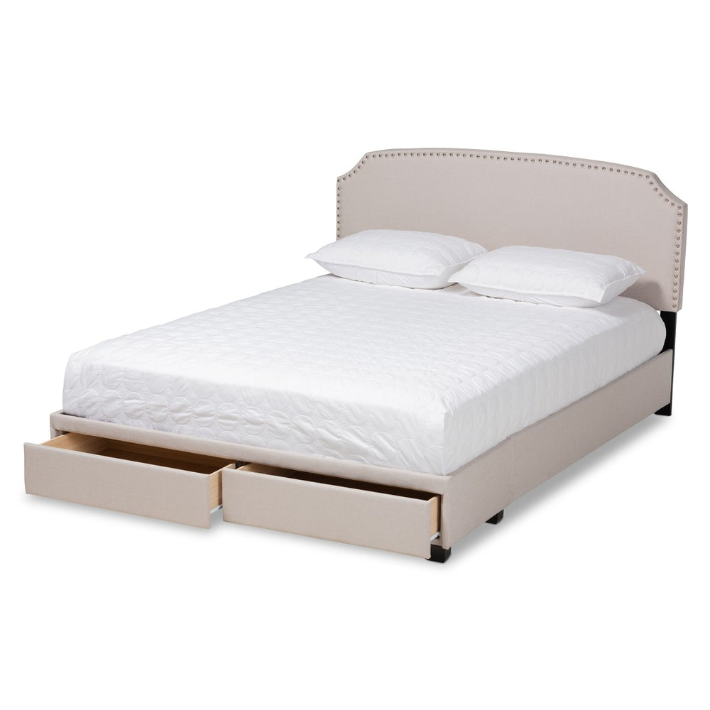 Baxton Studio Baxton Studio Larese Queen Platform Bed: Elegant Beige Upholstered Storage with Silver Accents Larese-Beige-Queen