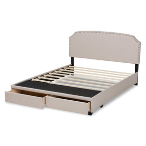 Baxton Studio Baxton Studio Larese Queen Platform Bed: Elegant Beige Upholstered Storage with Silver Accents Larese-Beige-Queen