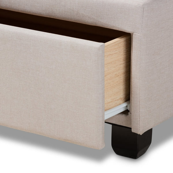 Baxton Studio Baxton Studio Larese Queen Platform Bed: Elegant Beige Upholstered Storage with Silver Accents Larese-Beige-Queen