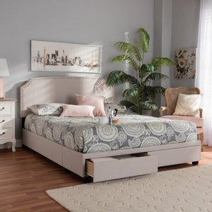 Baxton Studio Baxton Studio Larese Queen Platform Bed: Elegant Beige Upholstered Storage with Silver Accents Larese-Beige-Queen