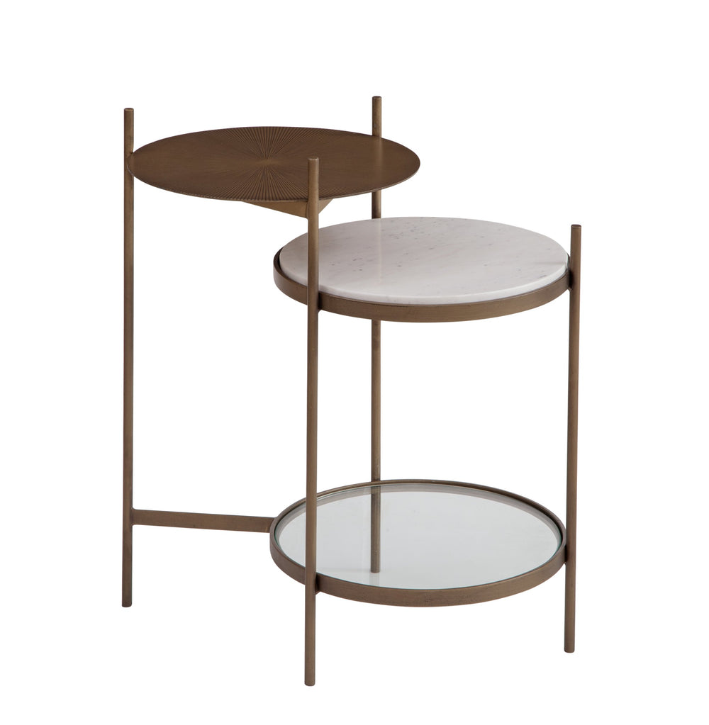 Basset Mirror Felicity Modern Three-tiered Accent Table With Etched Iron & Marble, Stylish Gold Base Design Gold Iron,Glass,Marble 9901-lr-223