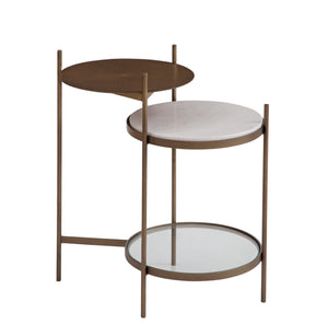 Basset Mirror Felicity Modern Three-tiered Accent Table With Etched Iron & Marble, Stylish Gold Base Design Gold Iron,Glass,Marble 9901-lr-223