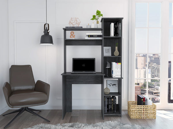 English Elm Versalles Writing Desk - Compact Smokey Oak Desk With Hutch & 5 Cubbies For Smart Storage Solutions B20092003-GIGA