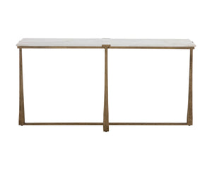 Sunpan Cowell Console Table - Chic Mid-Century Design with Unique White Marble Top & Antique Brass Legs