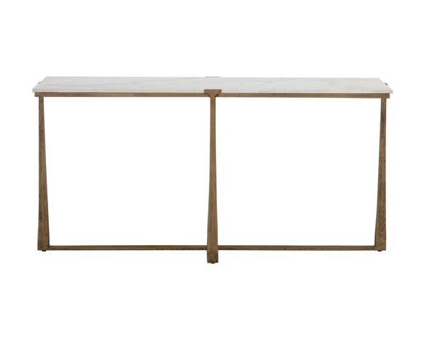 Sunpan Cowell Console Table - Chic Mid-Century Design with Unique White Marble Top & Antique Brass Legs