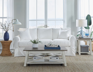 Fusion Sutton Snow Slip Cover Sofa - Plush Comfort With Removable, Washable Cover & Durable Design White W ,100% Cotton 9901-00 Sutton Snow Slip Cover Sofa