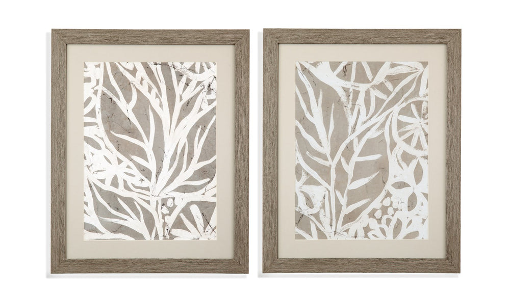 Basset Mirror Mudcloth Foliage Framed Art Print Set Of 2 - Rustic Grey Molding, Usa-made, Stylish Home Decor Gray Wood Frame,Clear Glass 9902-002-000