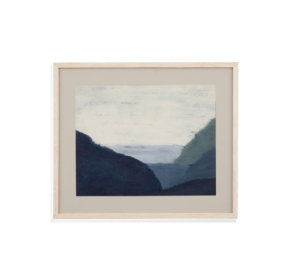 Basset Mirror Muted Coastal Serenity Framed Art Print On Fine Cotton Rag With Distressed White Molding Decor Blue Wood Frame ,Matboard ,Clear Glass 9902-017b