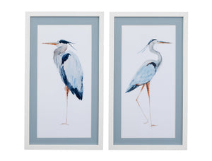 Basset Mirror Heron Framed Print Set Of 2 - Elegant Blue Mat & White Wood Molding, Usa-made Art For Your Home White Wood Frame,Clear Glass 9902-068-000