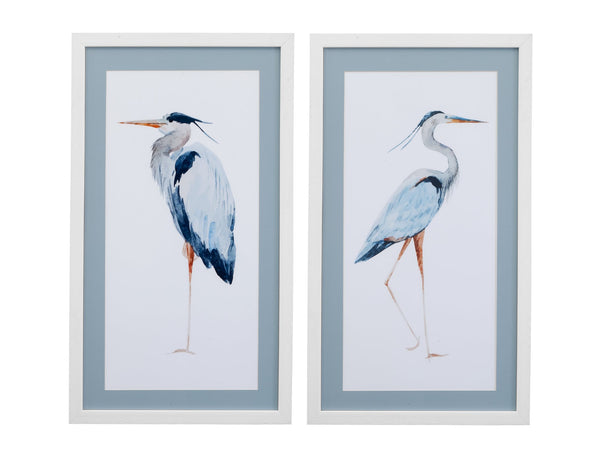 Basset Mirror Heron Framed Print Set Of 2 - Elegant Blue Mat & White Wood Molding, Usa-made Art For Your Home White Wood Frame,Clear Glass 9902-068-000
