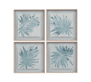 Basset Mirror Burlap Ocean Palm Framed Print Set Of 4 – Elegant Coastal Decor With Weathered Frame For Any Space White Wood Frame,Clear Glass 9902-249-000