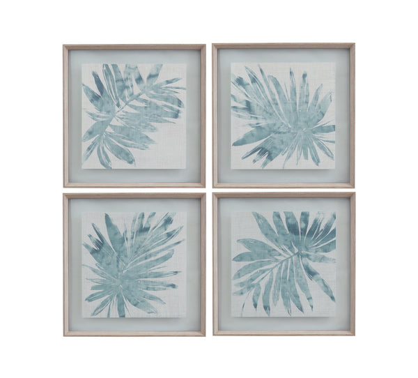 Basset Mirror Burlap Ocean Palm Framed Print Set Of 4 – Elegant Coastal Decor With Weathered Frame For Any Space White Wood Frame,Clear Glass 9902-249-000