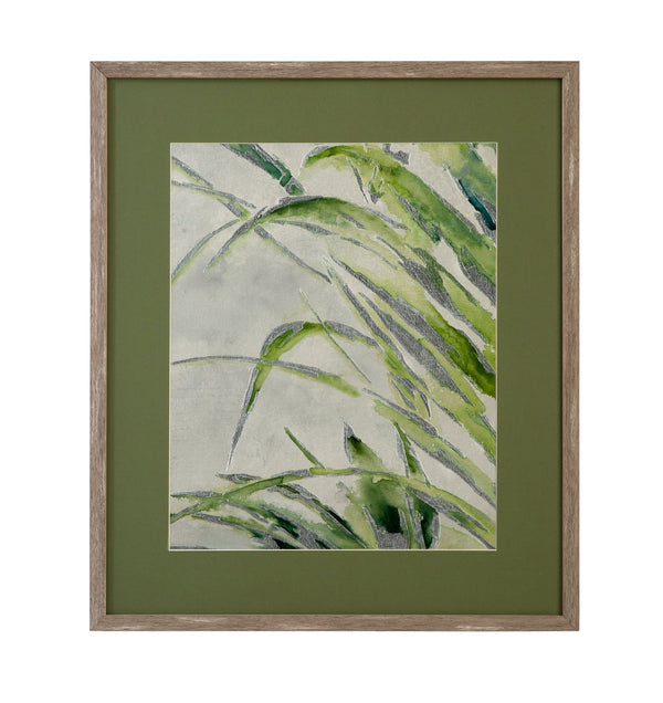 Basset Mirror Green Framed Art Print Of Limited Edition Palm Design On Fine Cotton Rag Paper - Perfect Decor! Green Wood Frame,Clear Glass 9902-291a